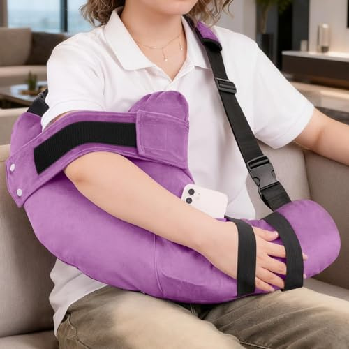 KUAZIDAR Almohada para Hombro y Cabestrillo Postoperatorio - Acolchada Manguito Rotador, Almohada para Dormir de Lado Adultos, Soporte Ajustable Recuperación Lesiones Dolor Hombro, Morado
