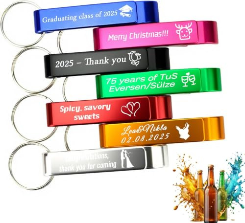 Custom Bottle Opener Keychain with Text Icons Bar Party Favors Bulk Pack (10)