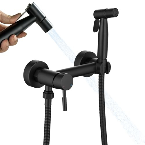 SUBEIXI Handheld Bidet Sprayer for Toilet with Hot and Cold Water, Matte Black Stainless Steel Warm Water Round Bidet Spray Attachment Set