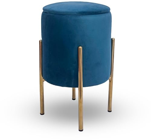 IlGruppone Pouf Contenitore in Velluto Moderno con Gambe Oro – Poggiapiedi Salvaspazio, Sgabello Arredo Elegante 30x45 cm per Soggiorno e Camera - Petrolio
