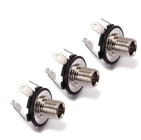 10 Pack 1/4 Inch 6.35mm Mono Guitar Jack Socket Connector | Black Plated Iron and Copper, 10 Washers and 10 Nuts Included, for Live Sound and Recording Applications