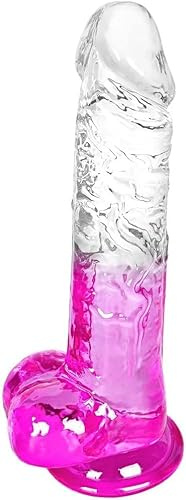 Dildo trasparente pink con ventosa - grande dildo realistico flessibile da 20x4,2 cm con albero curvo e sfere per penetrazione - giocattolo sessuale per adulti