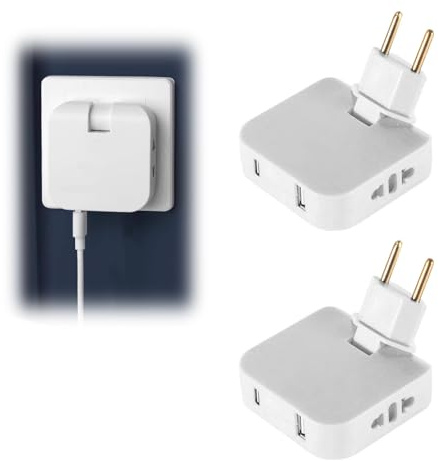2PCS Prise Plate Derriere Meuble,180° Rotatable Multiprise Extra Plate,avec 2 Prises de 220 V,1 Port USB et 1 Port Type-C,Idéal pour Espaces Restreints,Compatible avec Les connecteurs européens 220 V