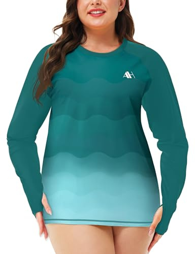 Arankhiger Damen UV Shirt Übergröße Badeshirt Langarm Schwimmshirt Schnelltrocknend Rashguard Mit Daumenloch