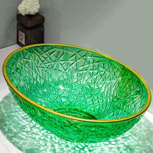 ZYCDP Glaswaschbecken Bad Waschbecken Aufsatzbecken Oval 510 X 150 mm Ohne Hahnloch Grün