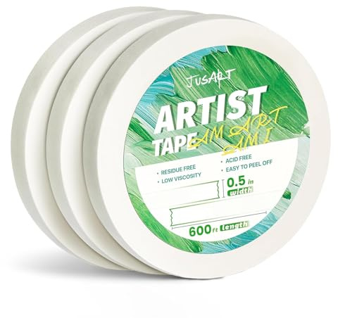 JusArt 3er-Pack Künstlerklebeband für Aquarellpapier,Abdeckband,12,7 mm breit, insgesamt 183m lang, weißes Klebeband für Zeichenübungen und großformatige Malerei, säurefrei, schwach klebend