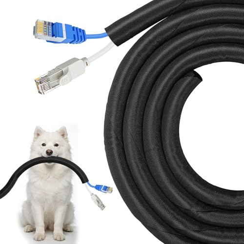 Cable Protector Animal Proof 10Ft×13mm Black, Fit 4-5 Cables | Cord Protector Thickened Material Flexible Cable Tidy Sleeve Wire Covers Ideal for Home, Office & Garden, Fits USB/Power
