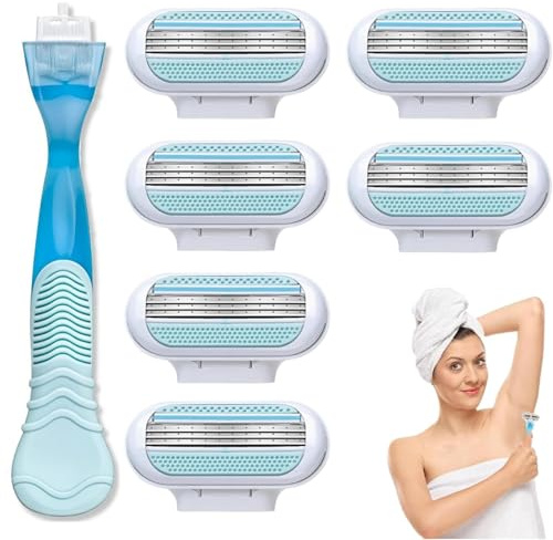 8PCS Women's Razor Blade Refills With Blue Handle,Womens Razors For Shaving,Razor Blades Women,R-azor Heads Women,3 Layer Blade For Smooth Shaving,For Bathroom & Travel,Easy To Replace & Washable