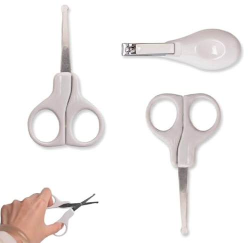 LinCoo 3 Pcs Baby Nail Clippers, Baby Toddler Nail Scissors and Clippers in White with Smooth Edges and Easy-Hold Handles for Everyday Use