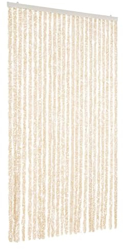 Fliegenvorhang Beige und Weiß 100x230 cm Chenille, Chenille Türvorhang Flauschvorhang ideal als Raumteiler und Sichtschutz für Terrassentür Wohnmobil Tür377345
