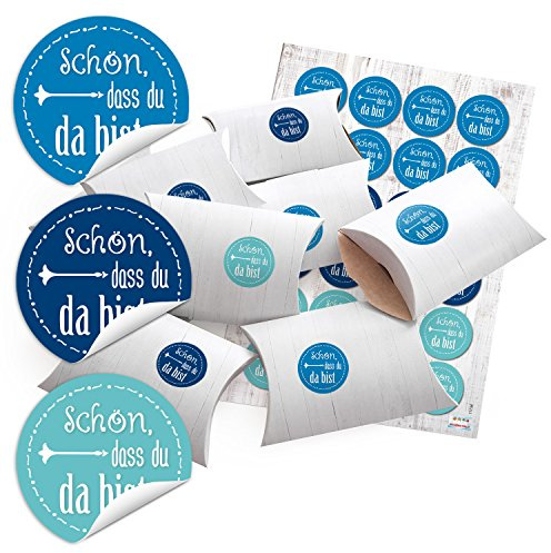 Logbuch-Verlag 24 kleine Geschenkschachteln SCHÖN DASS DU DA BIST blau weiß maritim türkis Schachteln mini Karton give-away Gastgeschenk Verpackung