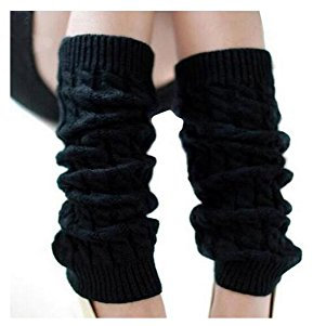 Elandy Thermo-Beinstulpen für den Winter, lange Socken, Stiefelbündchen, Topper für Damen, Mädchen, Schwarz