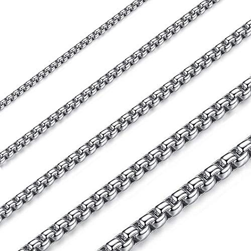 OSTAN Herren Damen Edelstahl Silber Box Kette Briolette Kette Venetian Link Kette Link Collier Halskette Breite 1.5-5 MM Länge 45-80 cm