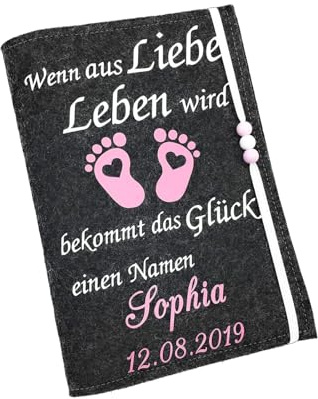 U Heft Hülle und Impfpass aus Filz - Personalisiert mit Namen - Untersuchungsheft Schutzhülle - Babygeschenke zur Geburt - Kinderuntersuchungsheft Mädchen und Junge - liebe