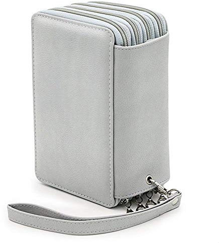 DUBENS 72 slots PU Leder Buntstifte Federmäppchen große Kapazität Bleistiftkasten Stationary Pouch Mäppchen Kosmetiktasche Bleistifte, Mehrzweck Aquarellstifte Federmappe Schüleretui (Grau)