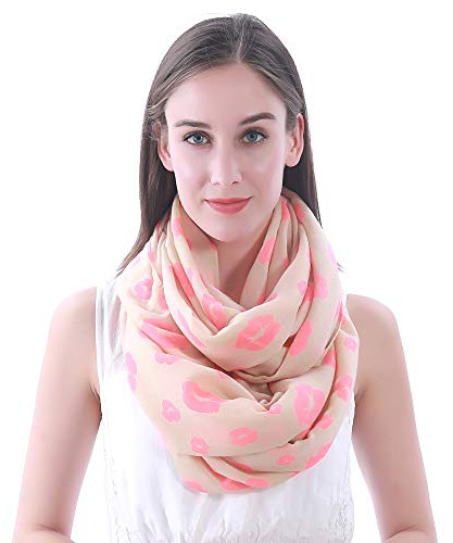 Lina & Lily tubhalsduk loop sjal med tryck av sexiga läppar kyss (Beige)