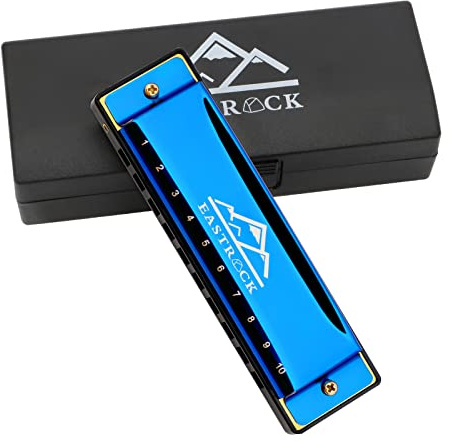 EastRock Blues Mundharmonika Mundorgel 10 Loch C Key mit Etui Diatonische Mundharmonika für Profispieler, Anfänger, Studenten, Geschenke, Erwachsene, Freunde, Geschenk, Blau