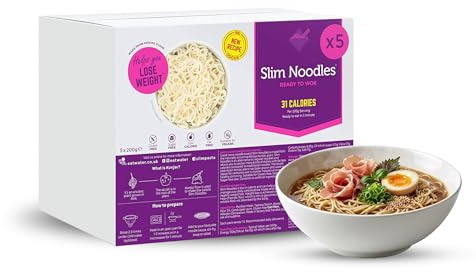 Eat Water Slim Noodles Ready to Wok Konjac Noodles – Low Calorie, Low Carb, Fat Free, Gluten Free & Vegan Friendly Noodle Alternative | High Fibre Quick Easy Meal 200g (Pack of 5)