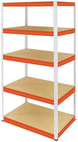 MODO24 Metallregal Steck- Werkstatt- Lager- Schwerlastregal Helios 180x120x60cm VERZINKT oder viele Farben Tragkraft bis 400 Kg je Boden (HxBxT: 180x120x60cm, 5 Böden, 275 kg je Boden, Weiss/ORANGE)