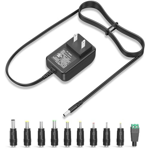 UL 12V 1A 0.8A 0.5A Power Supply 12W Charger AC Adapter with 10 DC Jacks