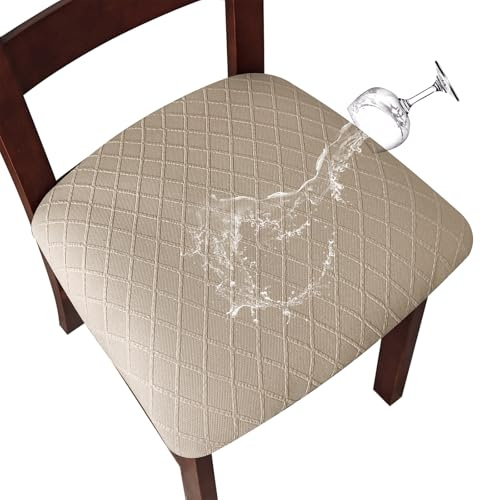 Genina Waterproof Seat Covers for Dining Room Chairs Covers Dining Chair Cover Kitchen Chair Covers (Khaki, 4 Pcs)