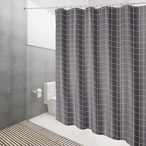 DUFU Cortina de Baño, Cortina de Ducha de Poliéster Tela Impermeable y Secado Rápido Lavable 180 x 200 cm, Cortinas de Bañera Semitransparente con 12 Ganchos, Cortina de Ducha Gris