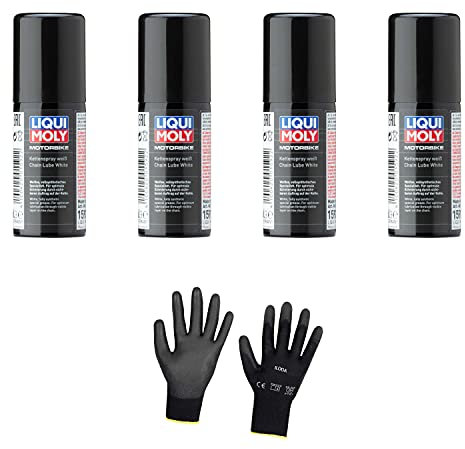 Iloda 4xOriginal Liqui Moly 50ml Motorbike Kettenspray weiß 1592 Schutzhandschuhe