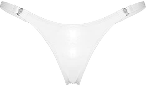 CHICTRY Women's Shiny Metallic Low Rise G-String Thong Briefs Micro Mini Panties Lingerie Underwear White L