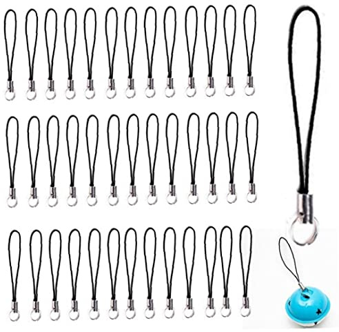 ST4U Split Ring Strap 50pcs Phone Charm Cords Cellphone Lariat Lanyard Lanyard for Diy Craft Phone Usb Flash Drive Keyring, Black, 2.36 inch