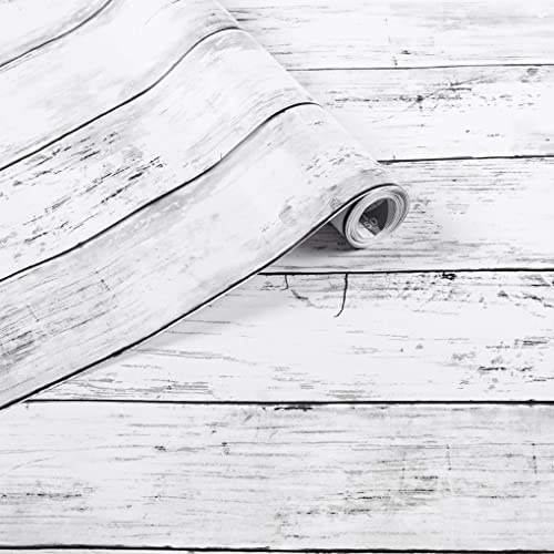 Arthome Vinilo Adhesivo Muebles Madera Rústica,Vintage Madera Papel Pintado Autoadhesivo,Contacto Papel Adhesivo Decorativo para Encimeras,Armarios,Removible,Blanco Gris Madera,44cmx10m