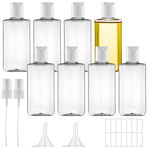Ysimple 8 PCS 100ml Travel Bottles for Toiletries, Empty Refillable Transparent Containers Plastic Bottles with Spray Nozzles, Funnels and Stickers Suitable for Travel Shampoo Lotions Cosmetics