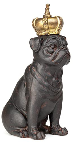 Moritz Deko-Figur Mops Hunde-König mit Krone Sitz aus Polyresin Dekorations Idee Standdeko Tierwelt Statue Haustier Skulptur