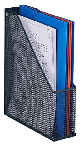 Relaxdays Stehsammler, DIN A4, Mesh Design, HxBxT: 31,5 x 7,5 x 25 cm, Büro & Home-Office, Stehordner, Metall, anthrazit