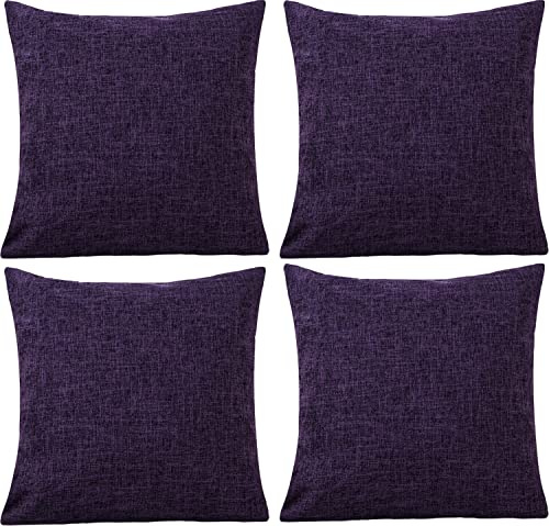 GONOVE Cushion Covers 40×40cm Solid Soft Cotton Linen Throw Pillow Cover Set of 4 Decorative Plain Pillowcase Square Cushion Cover for Home Sofa Bed Chair Décor, Purple