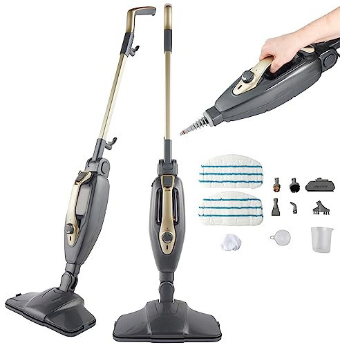 Beldray BEL01732TTVDE Titanium 14 en 1 Fregona limpiadora a vapor - Vapor de mano versátil, 350 ml, bisagra flexible, limpiador de ventanas, boquillas adicionales y almohadillas de fregona, 1300 W