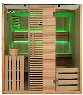Home Deluxe - Traditionelle Sauna - Omaha - 180 x 150 x 200 cm - für 4 Personen - Fichtenholz, inkl. Saunaofen I Dampfsauna Aufgusssauna