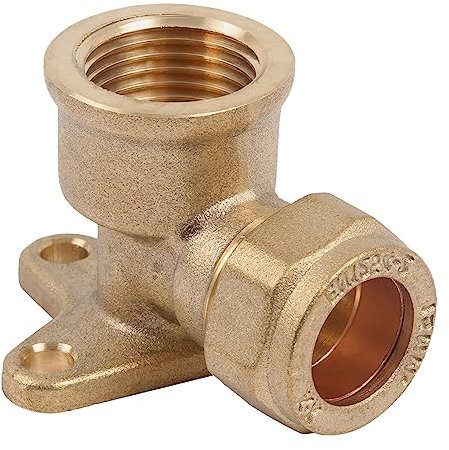 Pipestation Gomito a compressione da 15 mm, 15 mm x 1/2, femmina, per rubinetto esterno, giunto a compressione in ottone, raccordi idraulici, connettore in ottone, piastra a parete, raccordo per tubi