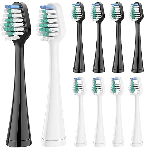 Harobey Replacement Toothbrush Heads for AquaSonic Duo Series and Home Dental Center Electric Toothbruh, NOT Compatible with Duo Series Pro, 5 White + 5 Black