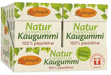 *NEU* Birkengold Natur Zahnpflege Kaugummi | Grüne Minze | plastikfrei | 12 Stk. | Natürliche Kaumasse (Chicle) | Ohne Erdöl | Zuckerfrei | Naturkosmetik zertifiziert
