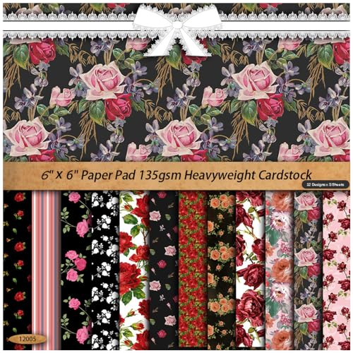 ZAKHSE Motivpapier 15,2×15,2cm,36 Blätter Rote Rose Designpapier,Bastelpapier Bunt Einseitig Bedruckt Dekorpapier,12 Designs,DIY Kartenherstellung Alben Hintergrund Journaling Scrapbook Zubehör
