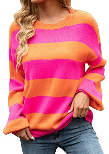rtdgcv Robes étroites compatibles avec les pinces à linge femmes décontracté manches longues bloc de couleur rayures pull en tricot pull léger pull haut pull voile femme pull tricoté femme rayé,