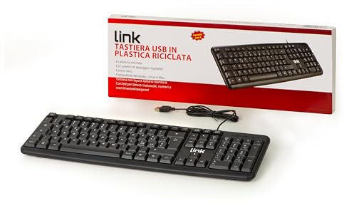 LINK LKTAST02R - Tastiera Italiana USB 108 tasti Colore Nero in PLASTICA RICICLATA