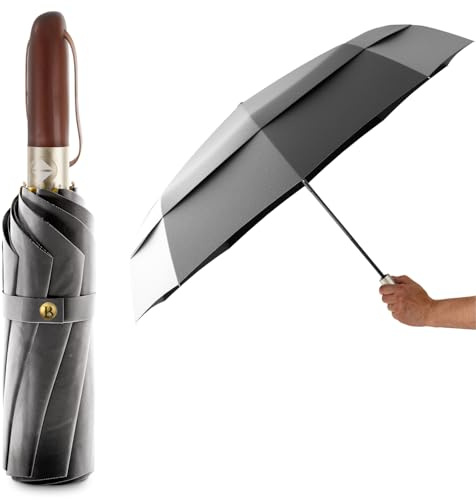 LOGAN & BARNES Taschenschirm sturmfest Ø103cm - Regenschirm sturmfest Klein mit hochwertigem Echtholzgriff und Auf-zu- Taschenschirm Automatik Modell Amsterdam