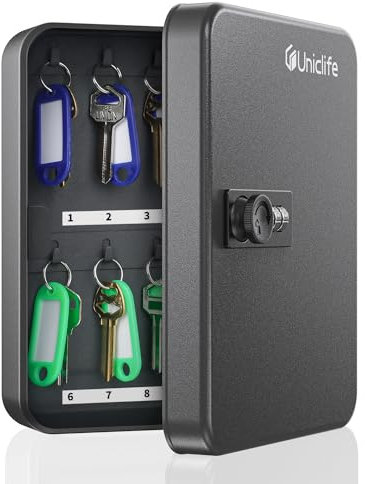 Uniclife 20 Position Schlüssel Kabinett mit Kombination Lock Resettable Black Digital Security Storage Box Steel Key Organizer mit bunten Schlüsselanhänger Etiketten Aufkleber und Haken
