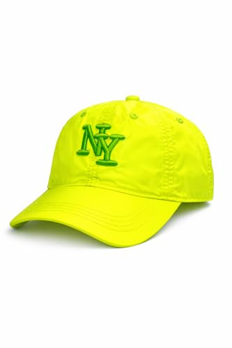BLUECHOLON Casquette pour enfant avec broderie NY à 6 panneaux avec fermeture réglable. Avec trous d'aération brodés. Casquette pour enfants, filles et garçons entre 4 et 13 ans, Jaune fluo, 30