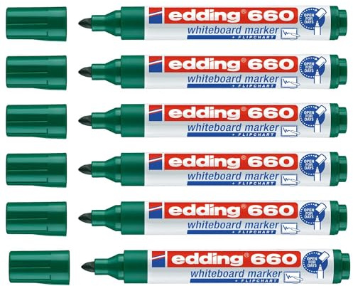 Edding Whiteboard-Marker 660, Grün, Rundspitze 1,5-3 mm, 6 Stück