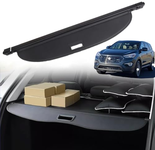 Auto Einziehbarer Laderaumabdeckung Kofferraum für H.y.u.n.d.a.i Grang Stana Fe, Schwarz Schutz Der Privatsphäre Abdeckung Hutablage Cargo Cover, Ausziehbar Kofferraumabdeckung Rollo