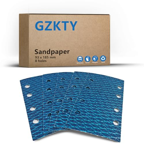 GZKTY - Papel de Lijado Cuadrado - 35 Piezas - 93 x 185 mm - Grano 180 - Papel de lijado cuadrado - 8 Agujeros - Para usar con lijadora orbital, lijadora madera, lijadora de pared