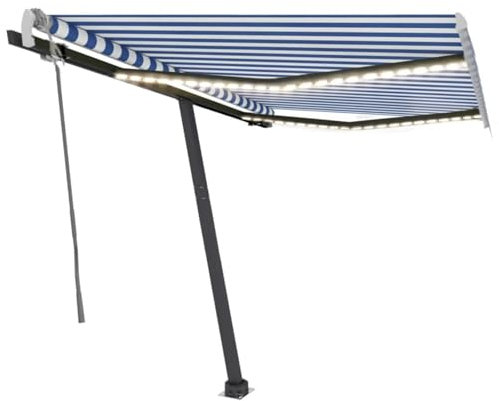 Iiaky Gelenkarmmarkise Einziehbar mit LED Balkon Markise Gelenkarmmarkise Awning Balcony Markise Einziehbar Sonnenmarkisen 350x250 cm Blau und Weiß