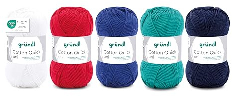 Gründl Wolle Cotton Quick uni Häkelgarn 5 Knäuel 50 g, Maritim-Mix | dünne Wolle zum Häkeln - Strickgarn - Häkelgarn - Glänzend und hautfreundlich - 100 % Baumwolle - 50 g / 125 m
